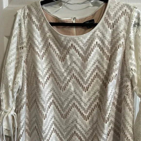 R&K Plus Size 18W Cream Lace Beige Lined Dress Women Stylish Cut EUC - Picture 2 of 5